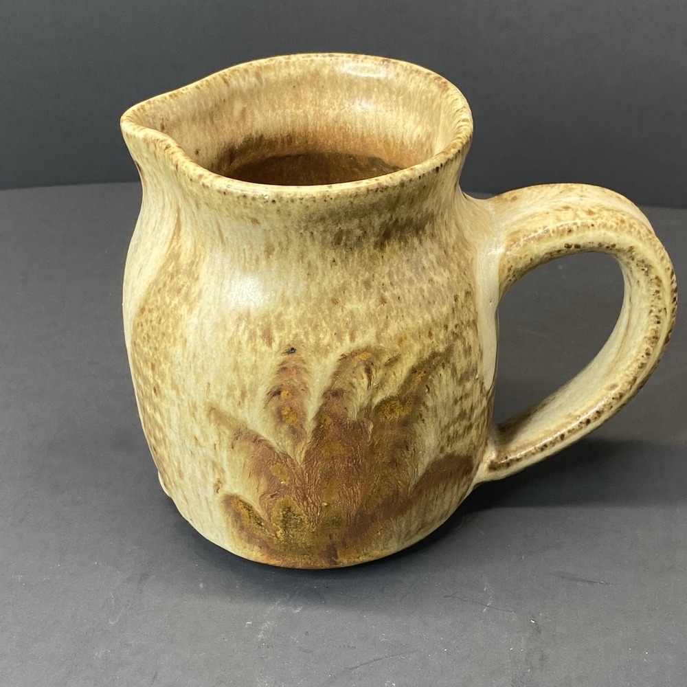 Light Tan Medium Drip‎ Glaze Creamer Pitcher 4" Tall Signed